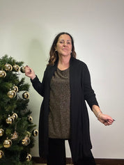 Completo Natalia maglia girocollo in lurex con cardigan