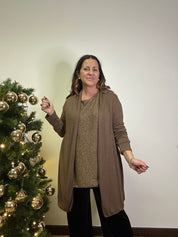 Completo Natalia maglia girocollo in lurex con cardigan