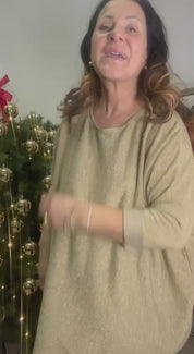 Completo Natalia maglia girocollo in lurex con cardigan