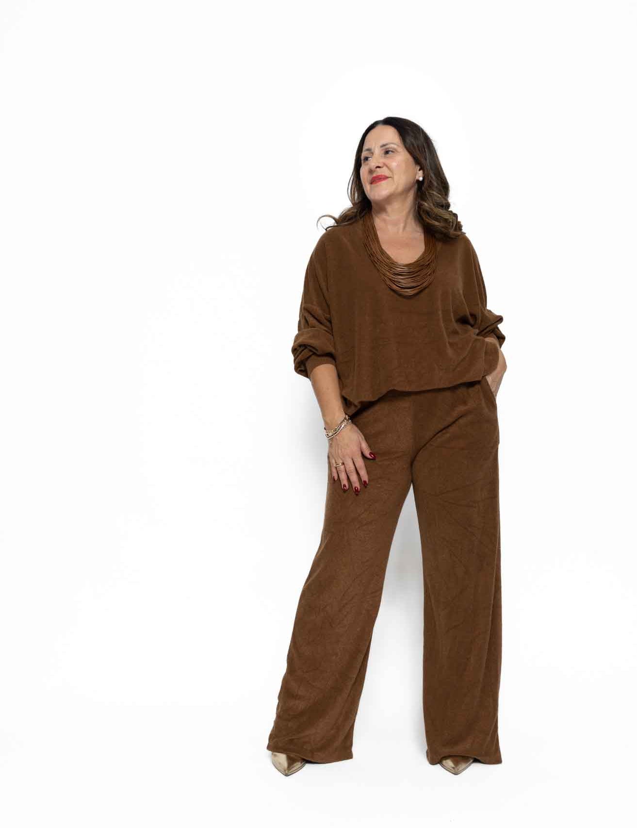 Pantalone Ilaria in morbida viscosa effetto spugna - Numa Milano