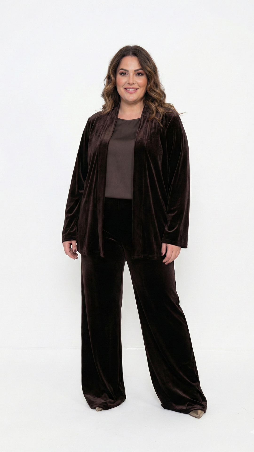 Completo Ornella giacca kimono, canotta e pantalone in velluto