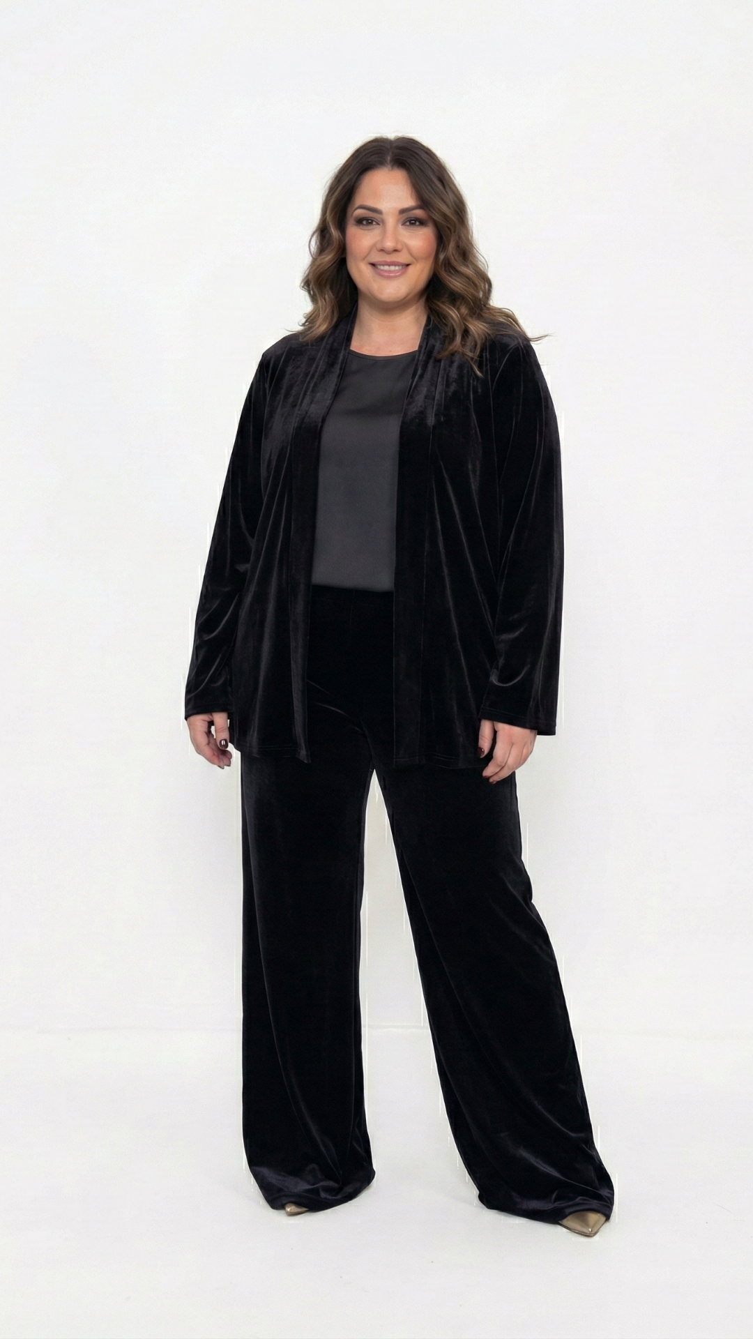 Completo Ornella giacca kimono, canotta e pantalone in velluto