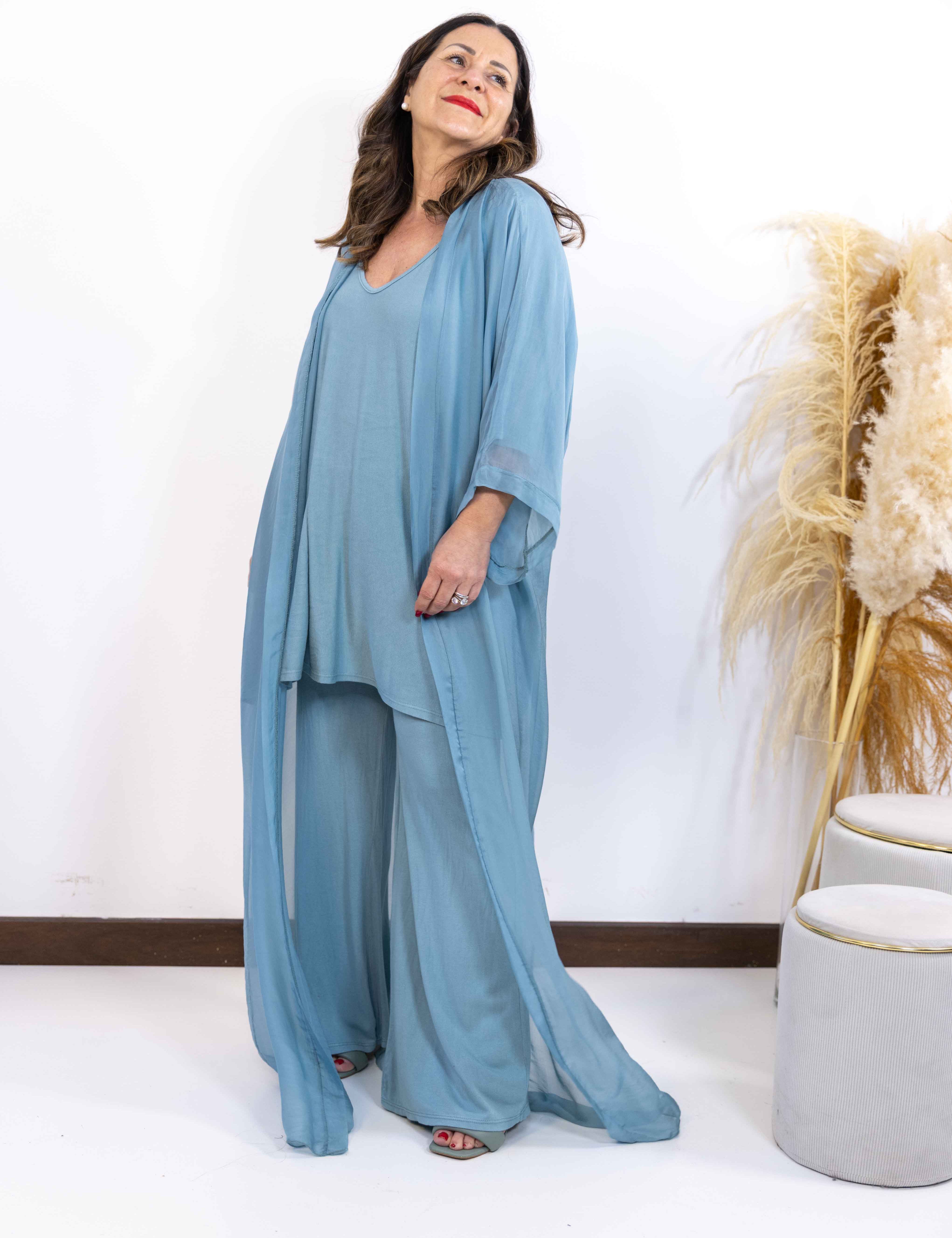 Kimono Akira lungo misto seta tiffany
