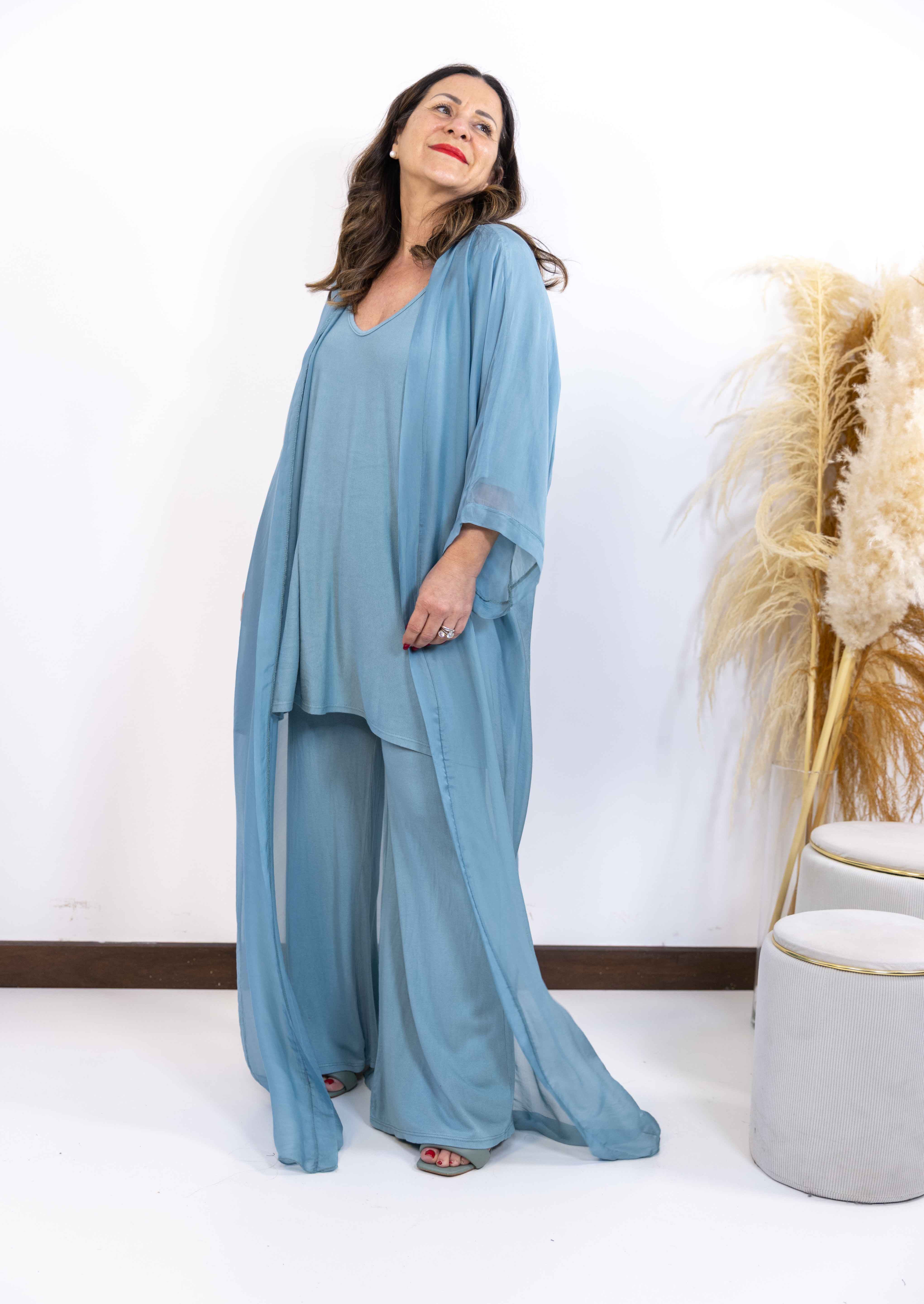 Kimono Akira lungo misto seta tiffany