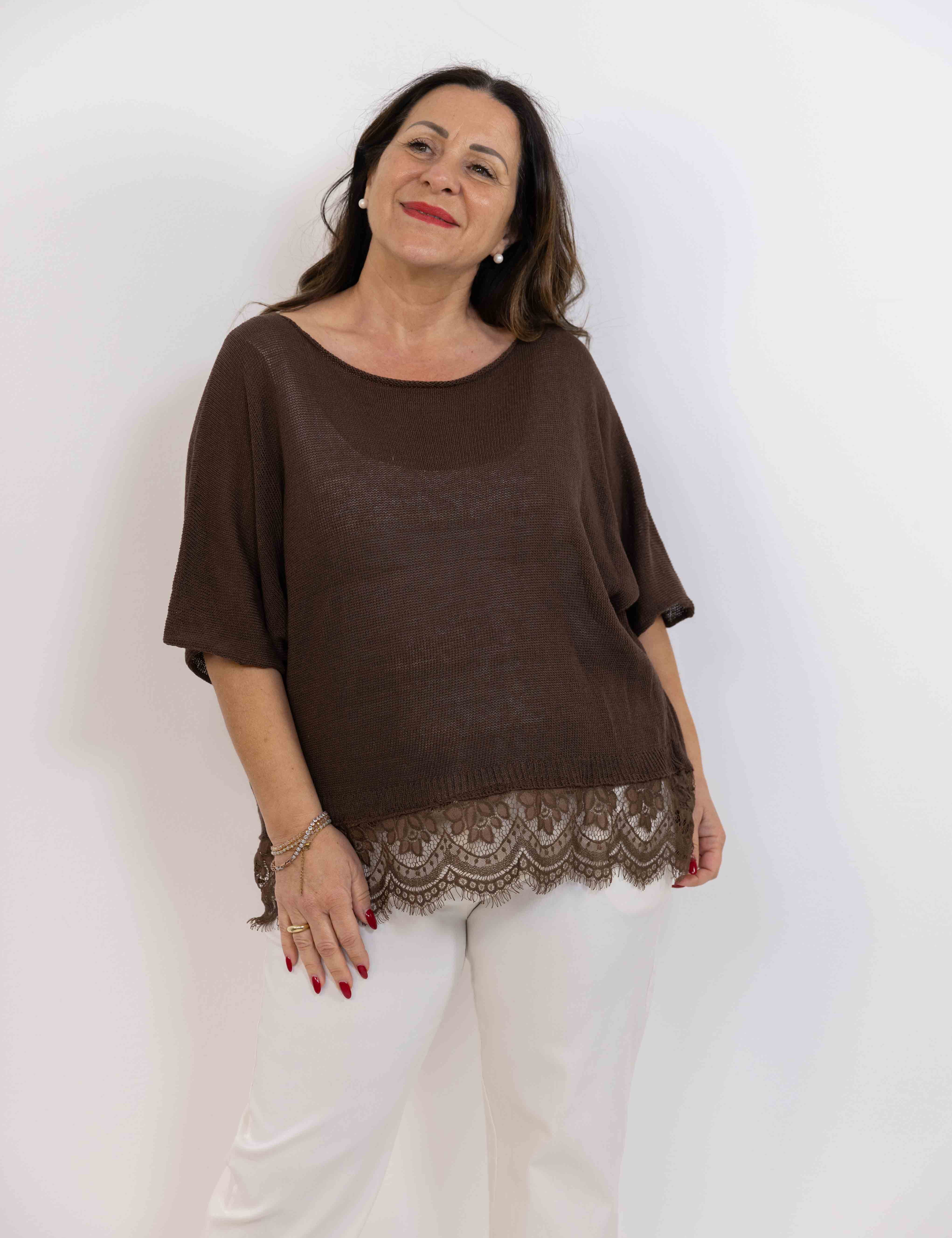 Maglia Tiziana con pizzo cioccolato
