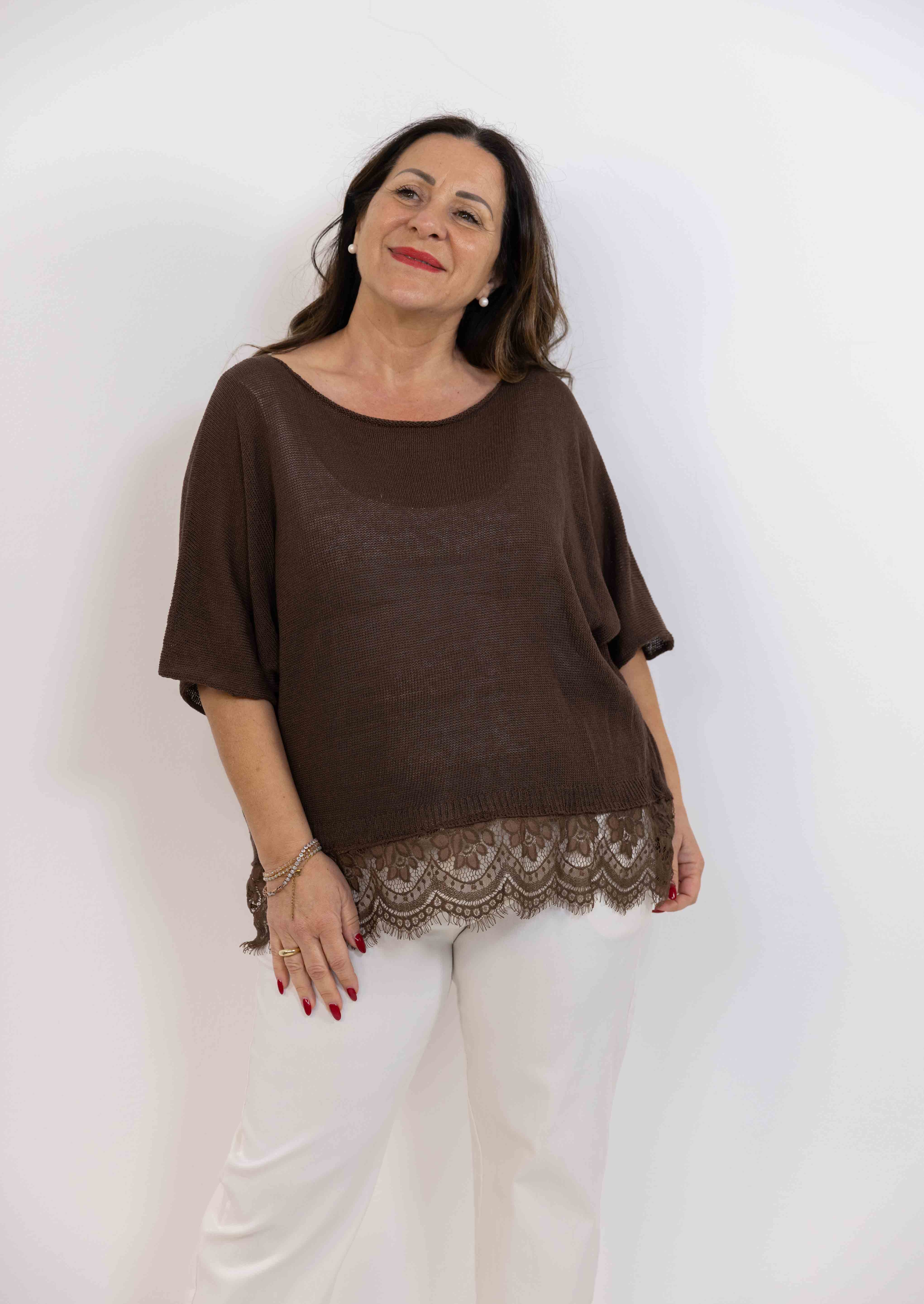 Maglia Tiziana con pizzo cioccolato
