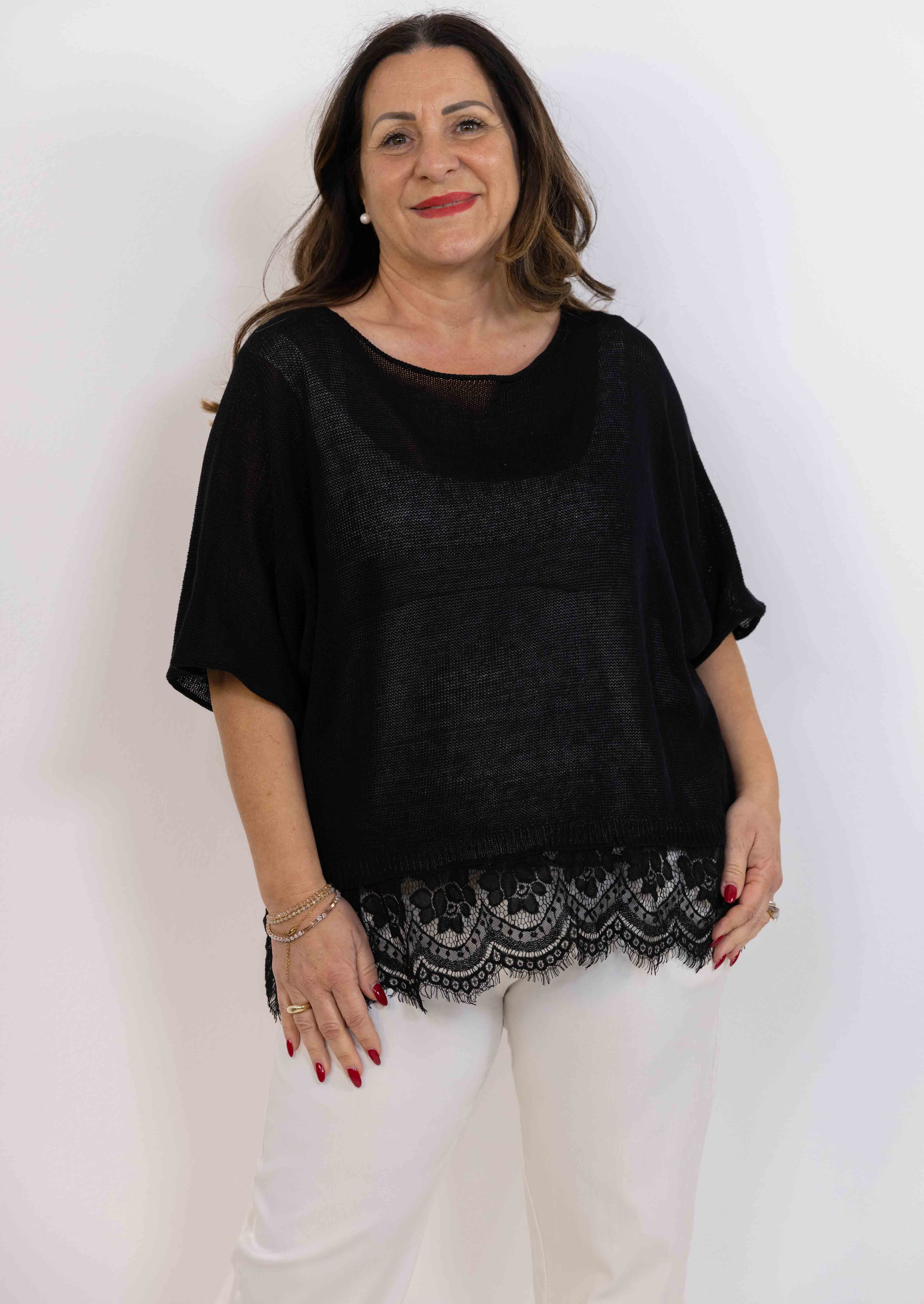 Maglia Tiziana con pizzo nero