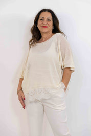 Maglia Tiziana con pizzo panna