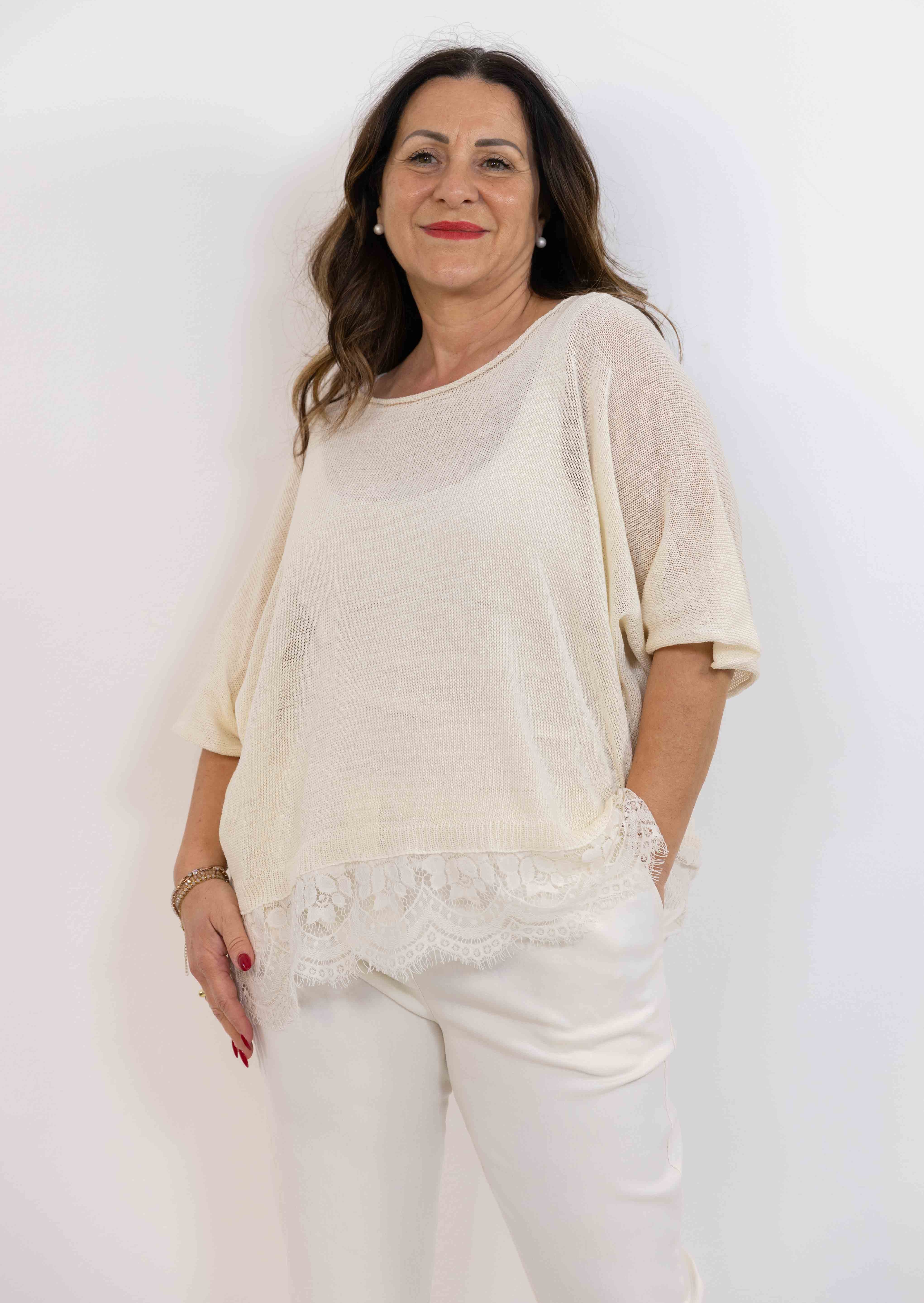 Maglia Tiziana con pizzo panna