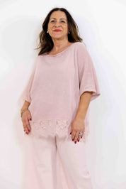 Maglia Tiziana con pizzo rosa